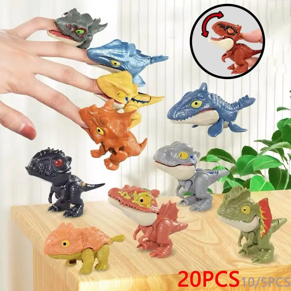 5-20PCS New Plastic Finger Dinosaur Toy Multicolor Movable Tyrannosaurus Model Bite Finger Dinosaur Gag Toys Classmate Games