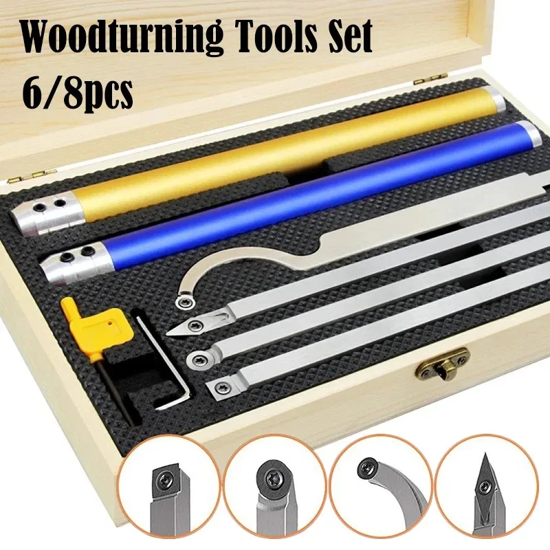 6 In 1 Carbide Set For Woodturning Tools Lathe Wood Turning Chisel Kit With Box Cutting Inserts For Woodworking Tool Accessories