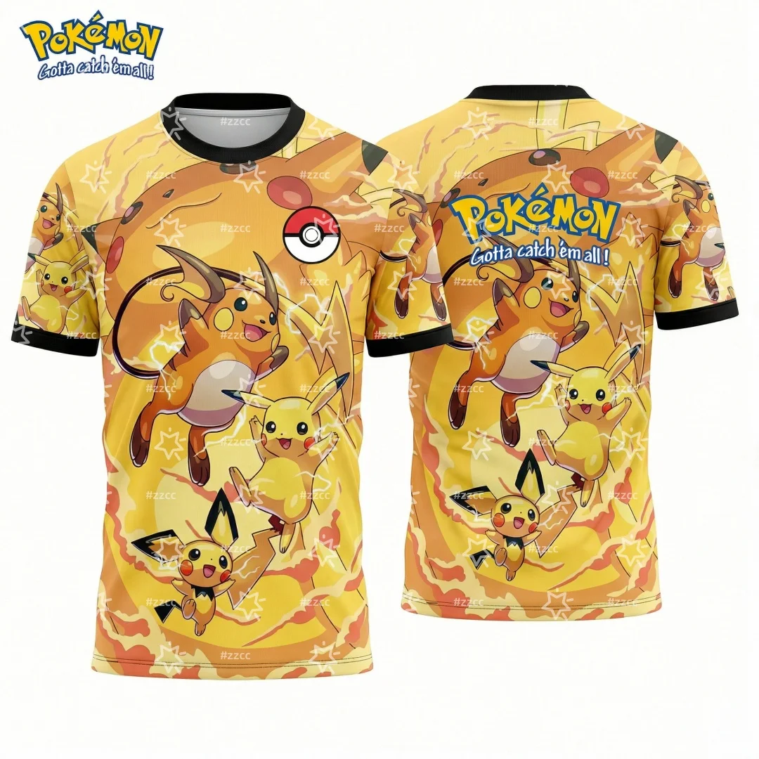 Camiseta gráfica Pokémon Pikachu 2026, camiseta de fútbol para hombre, camiseta deportiva de secado rápido para primavera, ropa para niños, camiseta Y2k para mujer