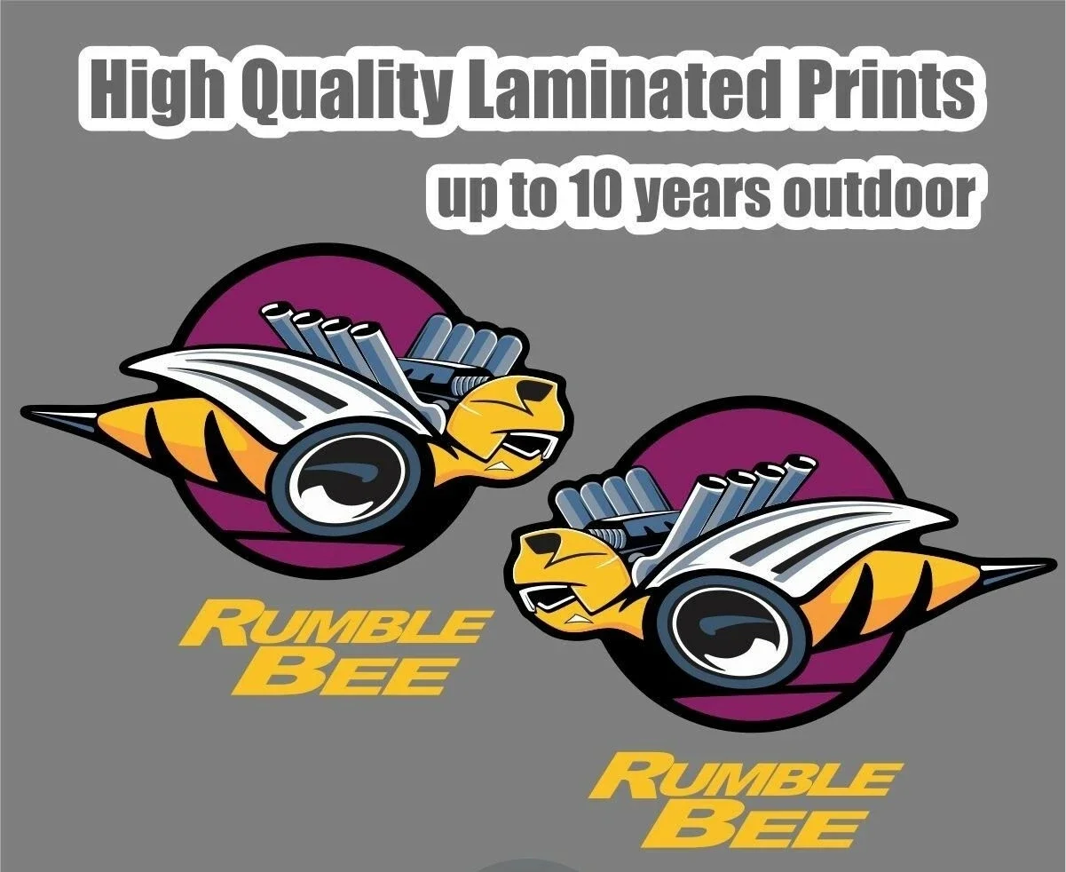 For x2 Rumble Bee Logo Decals Printed Vinyl Laminated Sticker with text