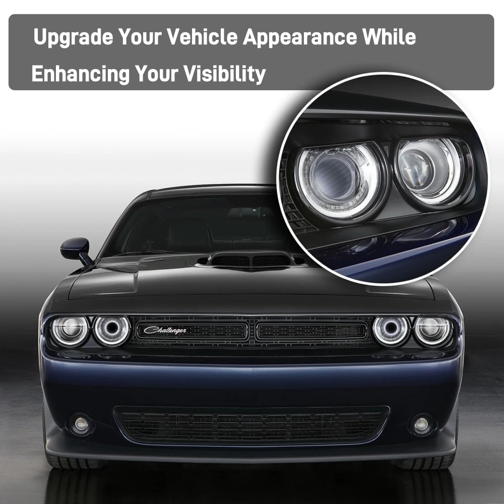 Super Bright White Headlight Assembly Downlights LED Headlamps Air Inserts Assembly for 2015-2020 Dodge Challenger