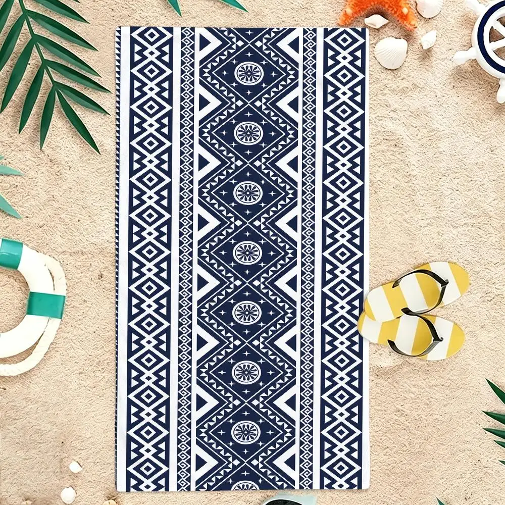 Mediterranean Aesthetic Diamond Pattern Towel Microfiber soft Beach Towel for Travel Fitness Sauna Bathing Camping