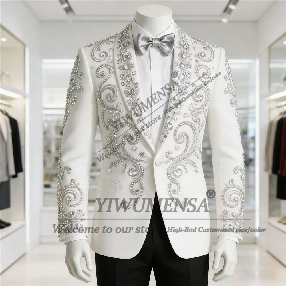 

Мужской костюм ручной работы из бисера и камней, комплект из 2 предметов: однобортный пиджак и брюки, индивидуальный пошив, мужская одежда, свадебный смокинг для жениха, 2026