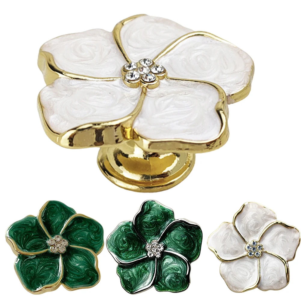 Zinc Alloy Flower Knobs, Diâmetro dos botões, Prata e Verde, Branco, Altura de 24mm, Aprox 45mm, Brand New