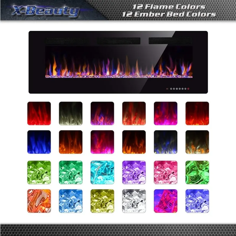 Xbeauty-inserto de chimenea eléctrica empotrada montada en la pared, chimenea lineal de montaje empotrado, calentador LED ligero ultrafino, 30 pulgadas