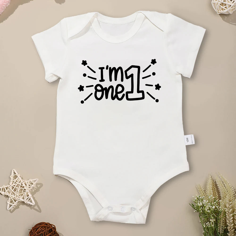 I'm One Baby Boy Girl Clothes Simple Summer Casual Onesie 100% Cotton High Quality Newborn Bodysuit Short Sleeve Crew Neck