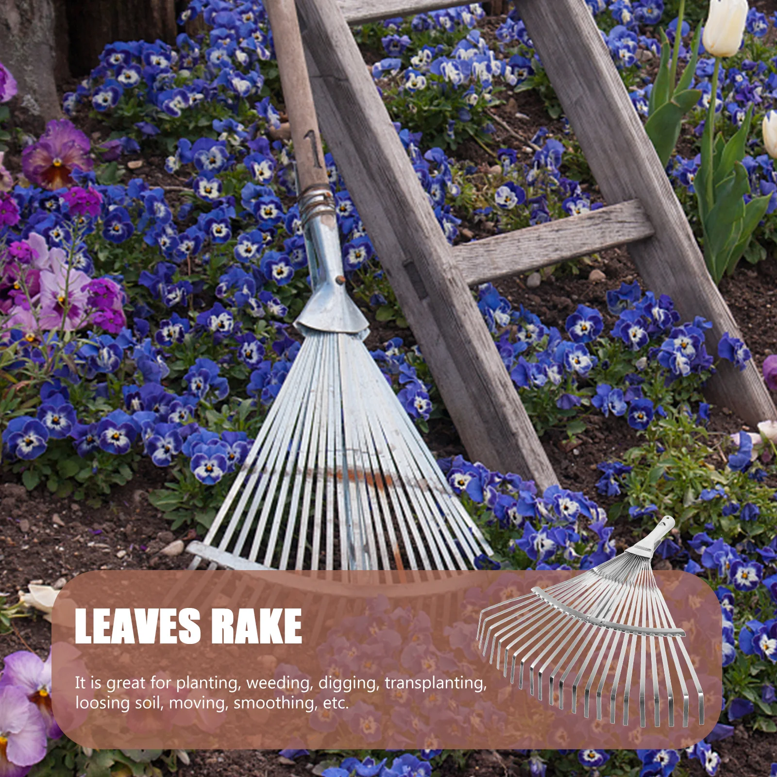 

Stainless Steel Garden Rake Multi Functional Adjustable Head Durable Metal Leaf Rake for Gardening Weeding Digging Transplanting