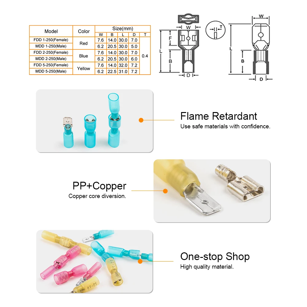 50PCS/25set MDD/FDD Splice Insulated Heat Shrink Spade Crimp Terminal Kit Male Female Butt Quick Electrical Cable Wire Connector - Image 3