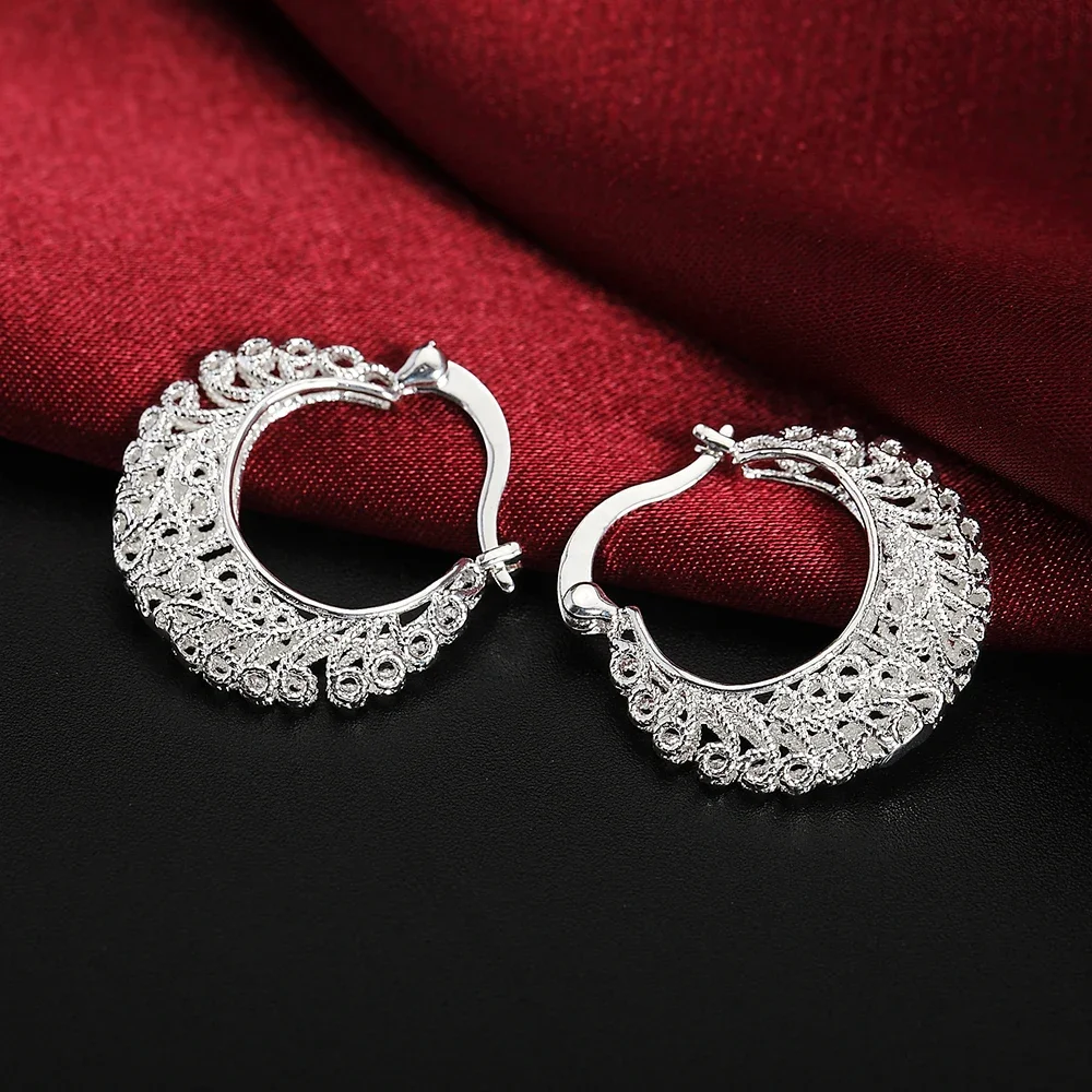 Popular brands 925 Sterling Silver Vintage Hollow Carved Earrings for Women luxury Jewelry All-match Trend party Christmas Gifts