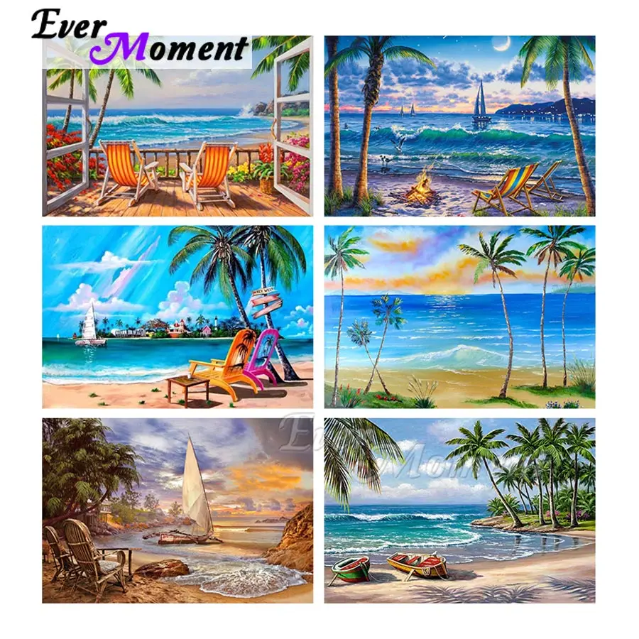 

Ever Moment Diamond Painting Coconut Tree Painting Full Square Round Resin Drill Emoboridery Mosaic Gift Handicraft ASF2192