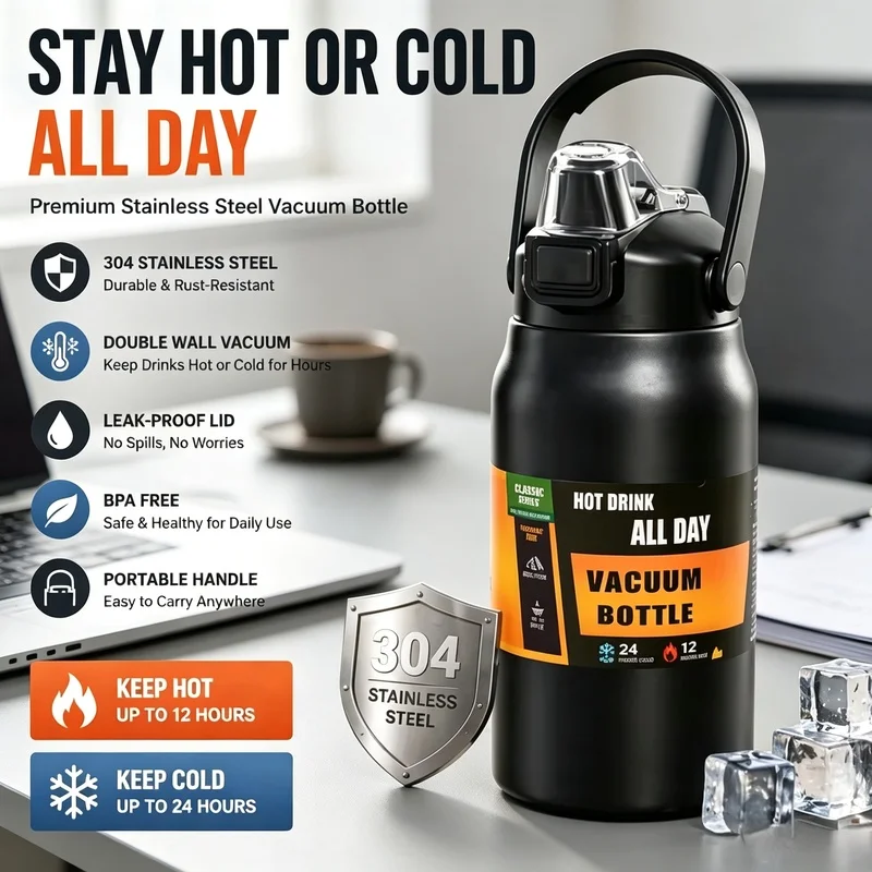 Portable 304 Stainless Steel Vacuum Thermal Tumbler with Straw, Outdoor Sports Water Bottle Keeps Drinks Hot and Cold