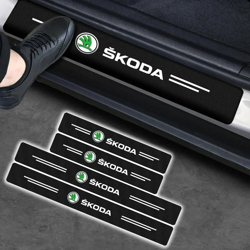 Carbon fiber threshold sticker for cars Pedal protection sticker For Skoda Octavia Fabia Kamiq Kapoq Kodiaq Rapid SCALA Superb