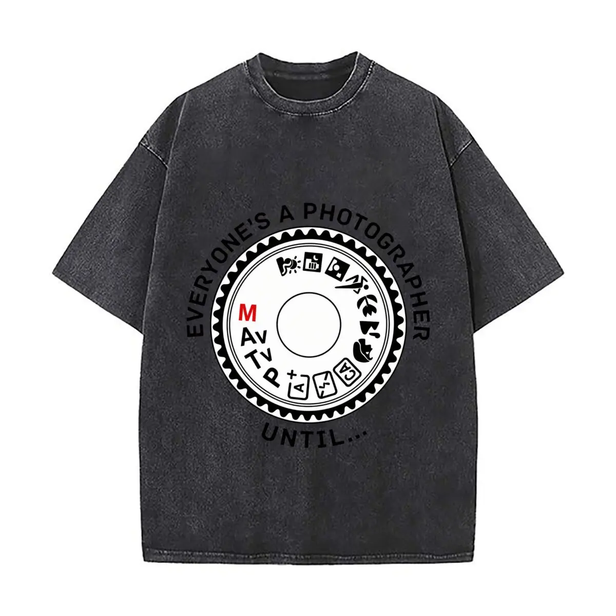 Plastic DSLR Camera Mode Dial with Function Icons Distressed Vintage Oversized Streetwear Tops for Coffee Dates