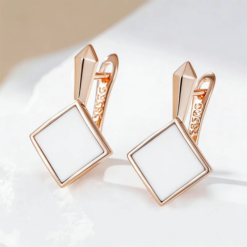 Wbmqda 21*13mm weiße Emaille-Tropfenohrringe für Frauen 585 Roségoldfarbe Hochwertiger feiner Schmuck für den täglichen Gebrauch