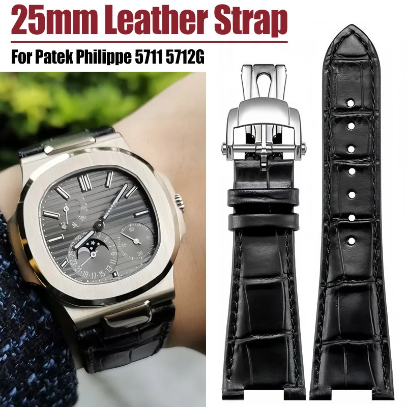 Leather watch Strap For Patek Philippe 5711 5712G Watchband Folding Buckle soft Men Bracelet Accessories Wristband 25mm