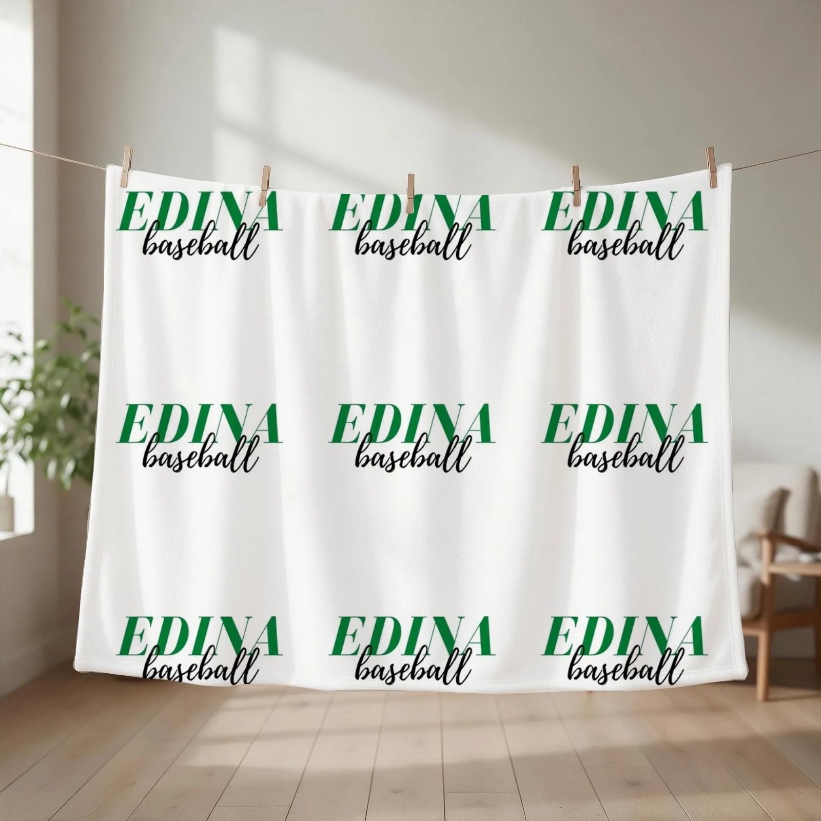 EDINA Baseball Green & Black Text Graphic Throw Blanket Furrys For Baby Thermals For Travel Blankets For Baby Blankets