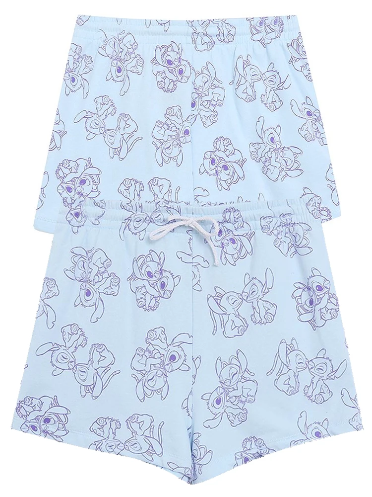 Disney Shorts Stich Kleines Monster Mickey Maus Cartoon Print Mode Frauen Kordelzug Elastische Taille Casual Shorts Weibliche