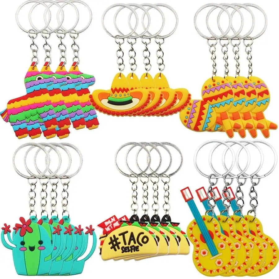 1/5/10/20/50/100pcs Gift for Her/Him: 24-Piece Set of Mexican Keychains—Cactus, Cinco de Mayo, Sombrero, Donkey, Maraca, Taco, a