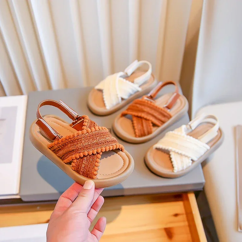 Kids Fashion Girls Sandals 2025 New Soft Ethnic French Wind Open-toe Cool Breatheable Princess Shoes Children Versatile Platform
