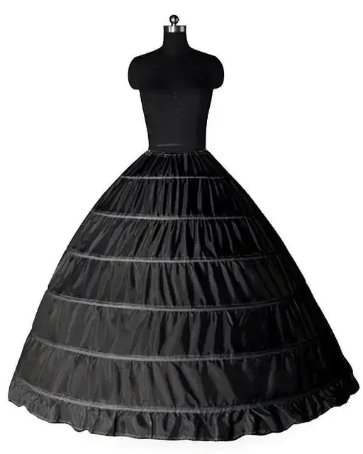 6 Hoop Crinoline Black White Long Wedding Petticoat Ball Gown Dress Underskirt Skirt Half Slips Accessories