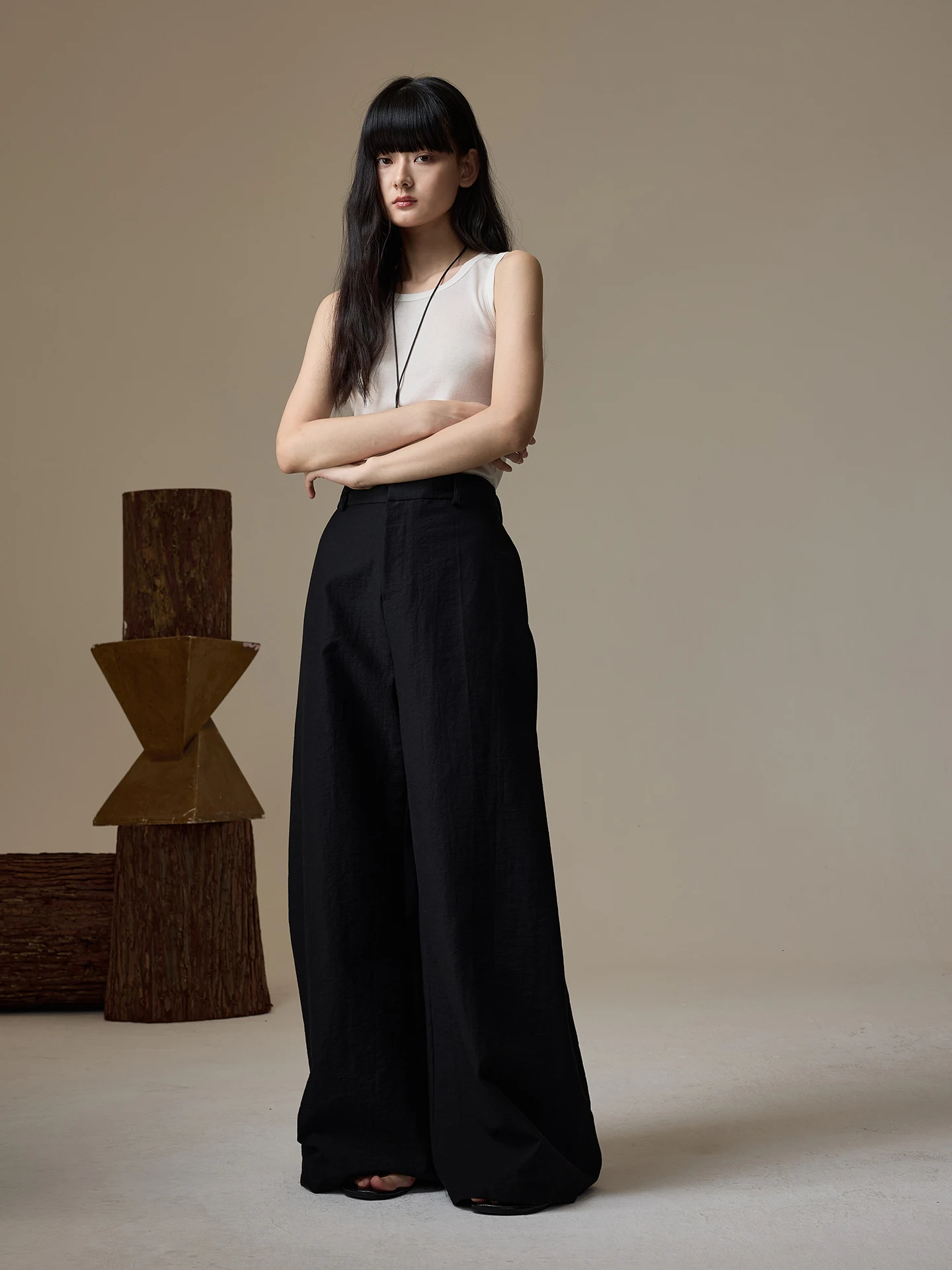 

INOUT HRQ2026 High Waist Wide Leg Pants Loose Fit Ultra Long Bell Bottoms Pure Color Simple Style Summer New Arrival Women's ...