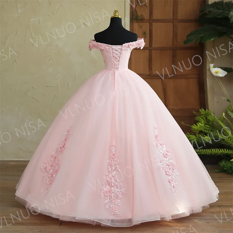 Vestido de fiesta de quinceañera rosa sin mangas, Vestido de baile de flores dulces, Vestido de graduación de encaje de lujo, Vestido personalizado, nuevo