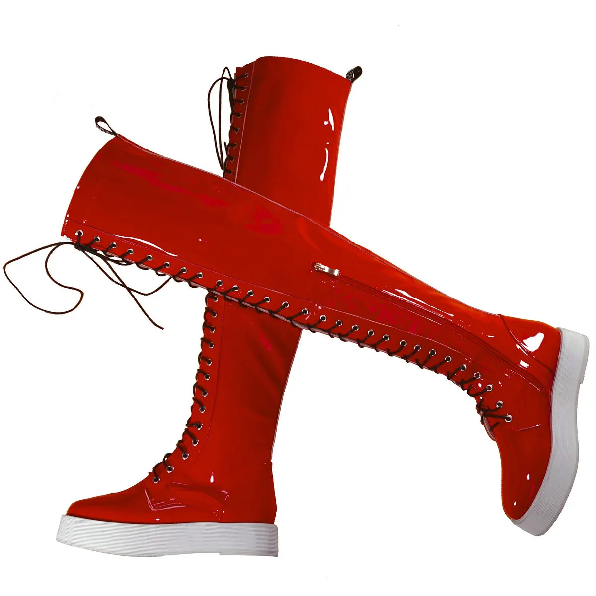 Décolleté con plateau scarpe taglie forti donna stringate in pelle verniciata stivali sopra il ginocchio scarpe da ginnastica moda donna punta tonda