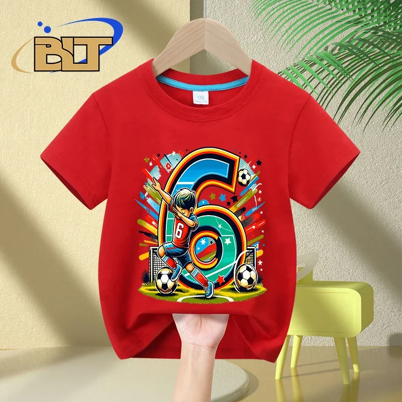 Camiseta de cumpleaños para niños de 6 años, top informal de algodón de manga corta, regalo para niños