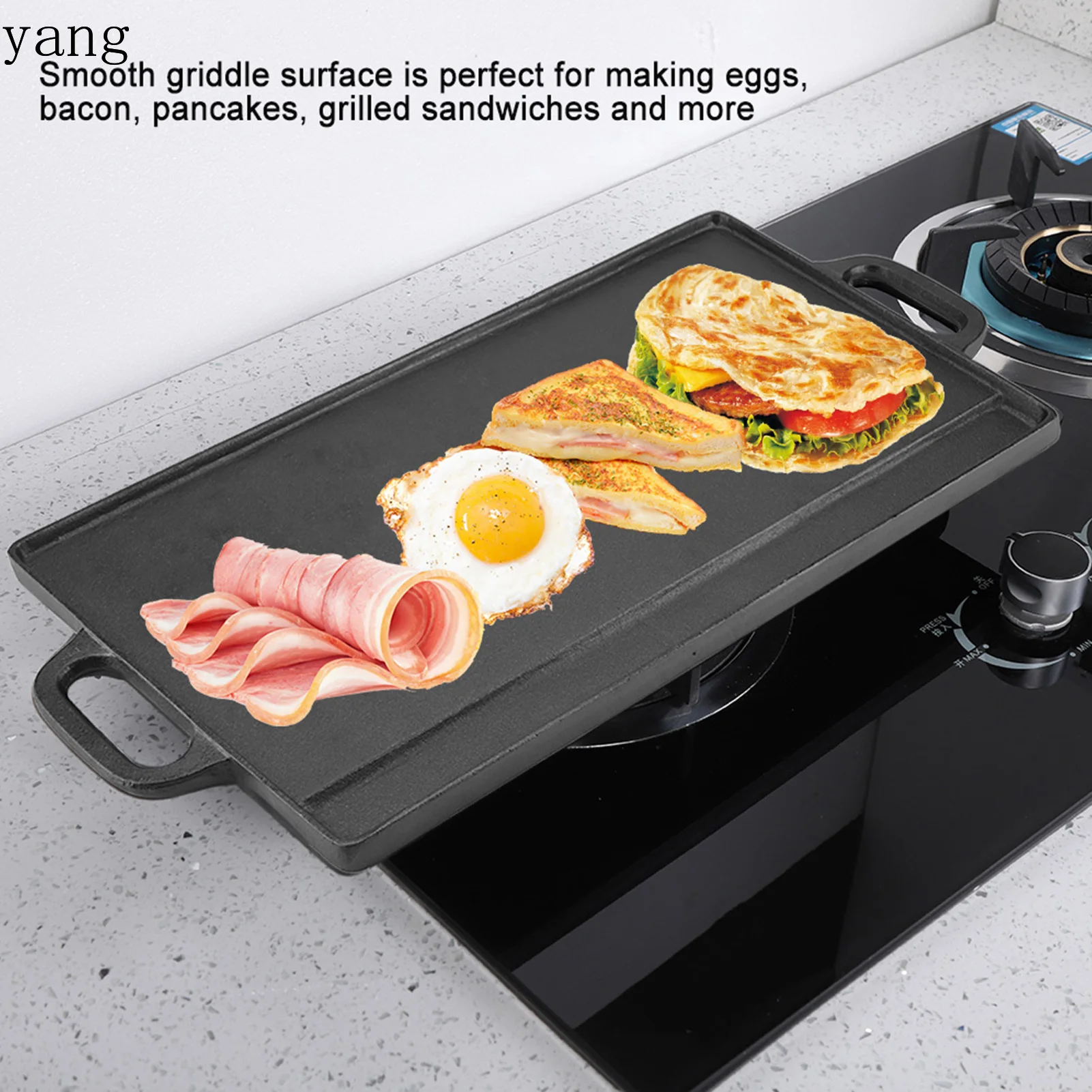 Non-Stick Cast Iron Grill Griddle Pan Ridged and Flat Double Sided Baking Cooking Tray Bakeware Grill Pan Cast Iron Grill Pan