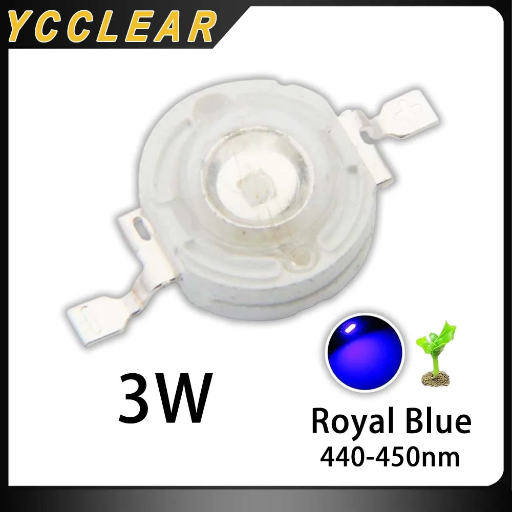 High Bright LED Chips Royal Blue 440-450nm 3W 3-3.6V 700mA Plant Growth Lamp Beads For Plant Vegetable Growing Seeding