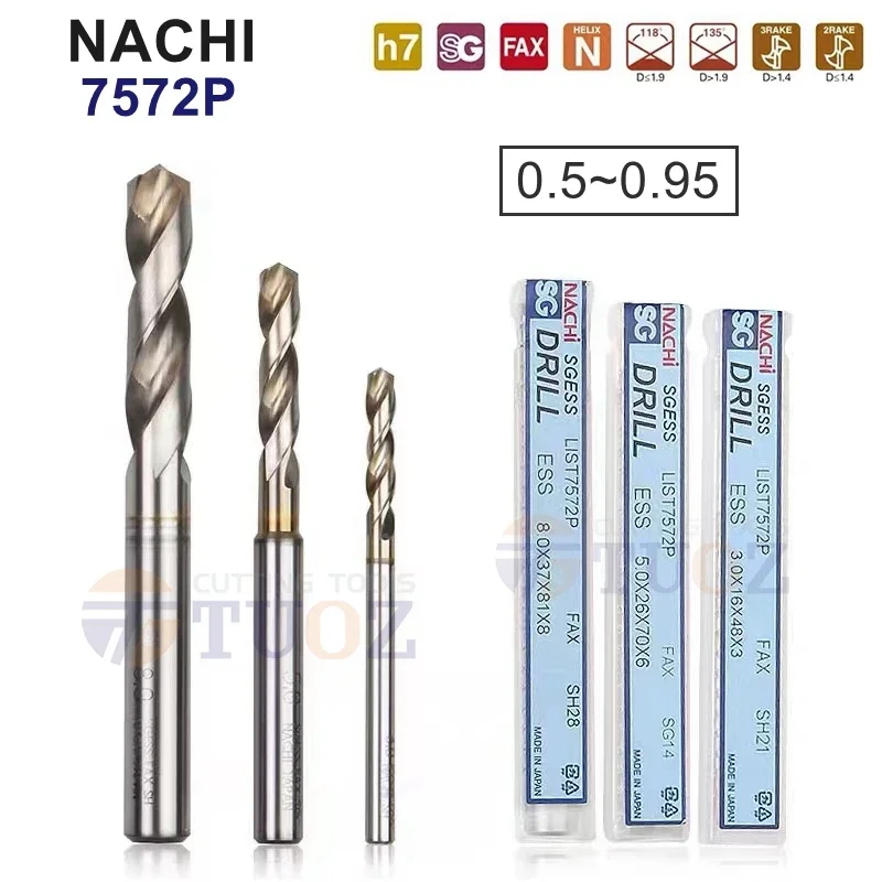 100% Original NACHI SG Powder Metallurgy Speed Steel Drill Bit LIST 7572P 0.5 0.55 0.6 0.65 0.7 0.75 0.8 0.85 0.9 MM 0.5-0.95MM