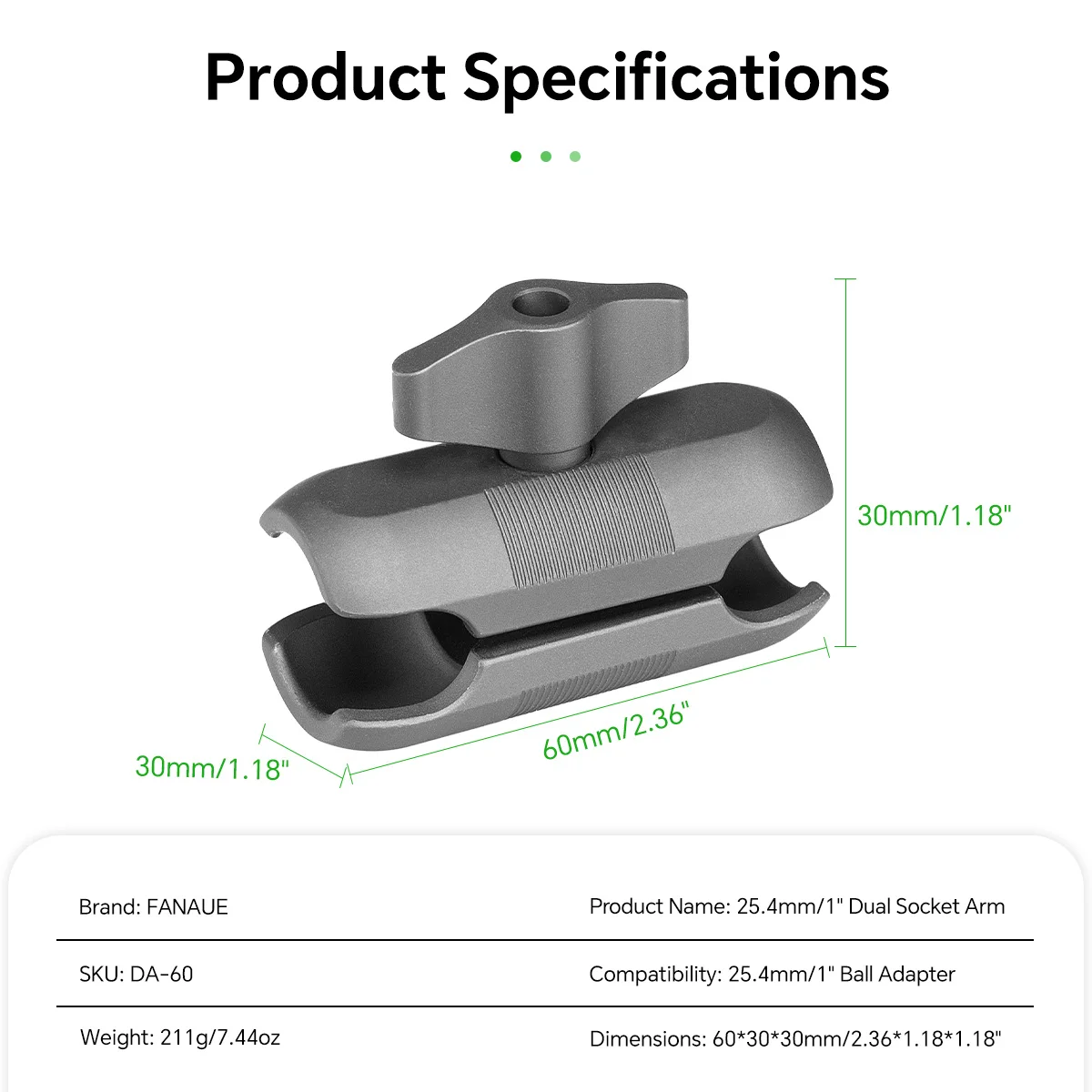 FANAUE Kugelkopf-Verbindungsstange aus Aluminiumlegierung, Länge 6 cm, unterstützt 25-mm-Kugelkopf, Upgrade für mehr Dicke und Stabilität – Detail 9