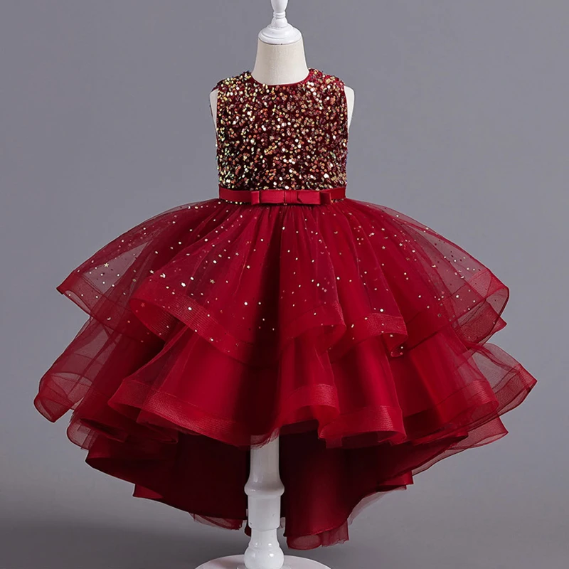 

Teenagers Girls Dress Summer Sequins Sleeveless Princess Dress Evening Gowns Birthday Party Performance Costumes for 3-14 Years