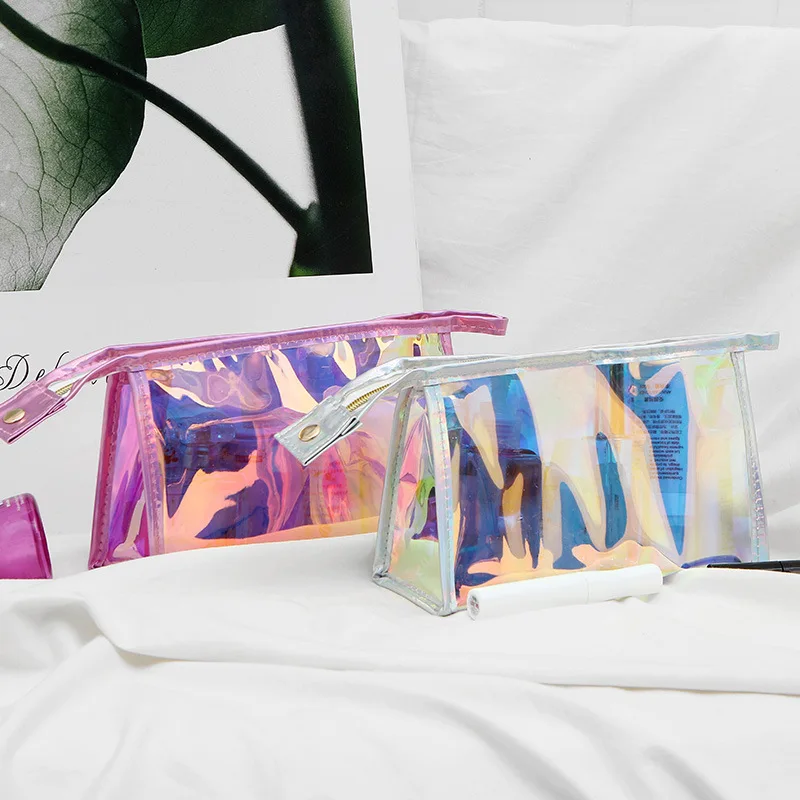 Transparent Glittering PVC Laser Makeup Bag for Women - Makeup Storage Colorful Toiletry Bag