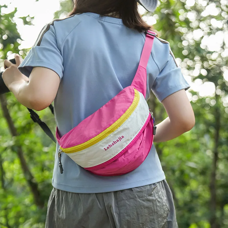 Tas Pinggang Olahraga Luar Ruangan Nilon Tahan Air Musim Panas Baru dengan Tas Selempang Warna Kontras untuk Pria dan Wanita