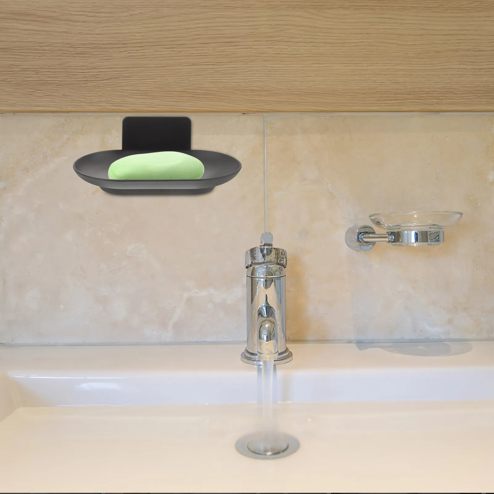 

Wall Mounted Space Aluminum Soap Dish Self Draining Soap Holder Adhesive Bathroom Shower Sink Bathtub Sponge Storage Organizer