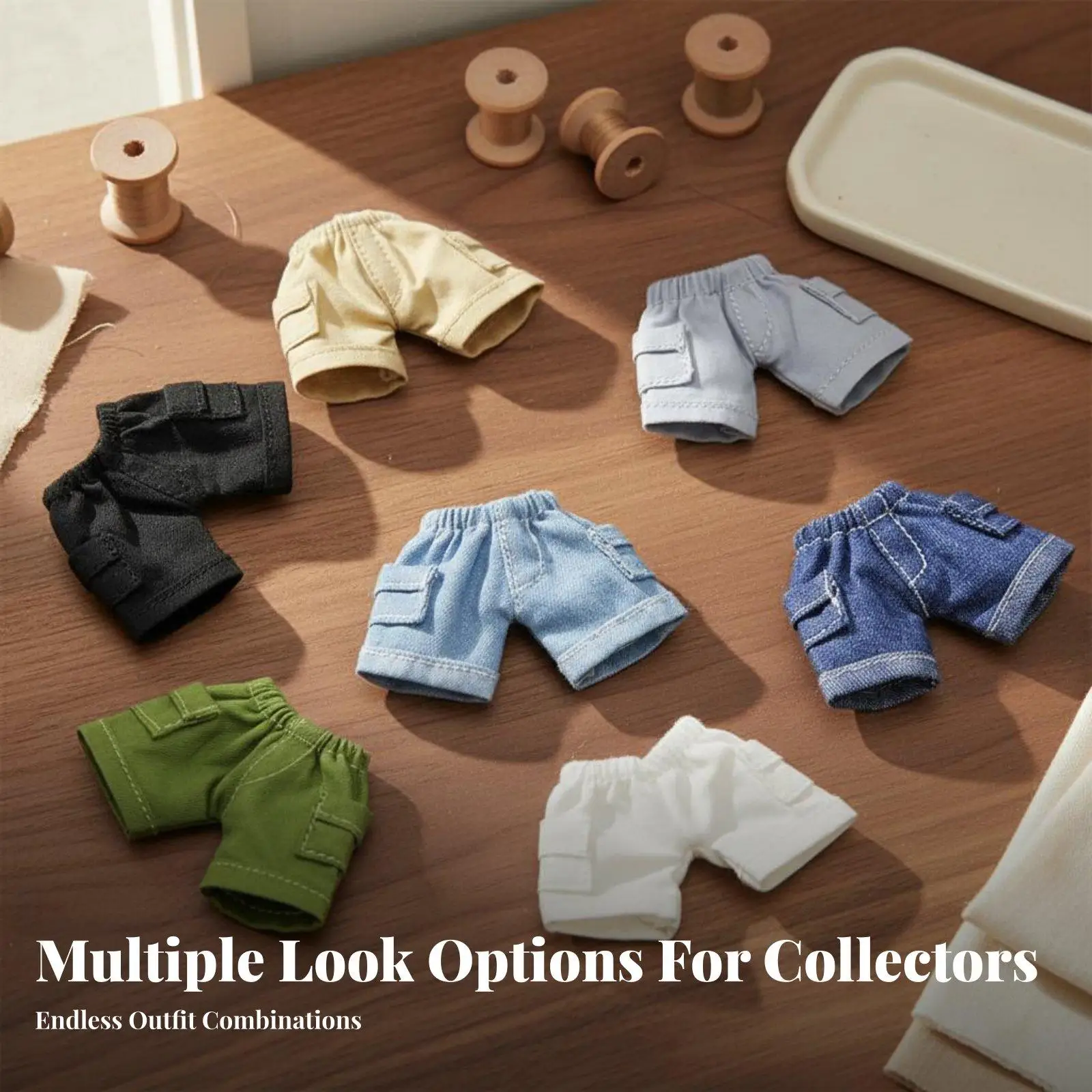 OB11 Doll Clothes Miniature Utility Shorts with functional pockets and