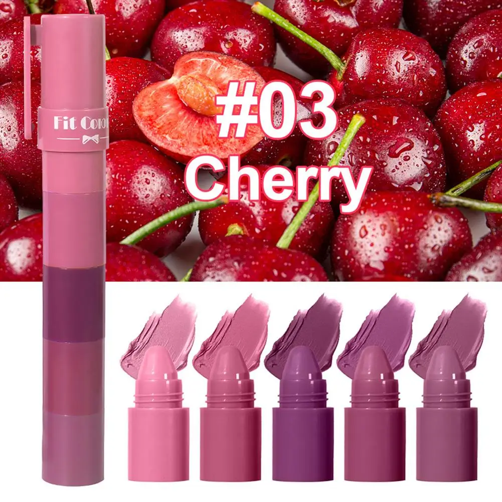 Kit pastello per rossetto opaco 5 in 1 Cinque sezioni di rossetti opachi in velluto di frutta Colori adatti Balsamo per labbra a colori duraturo Trucco