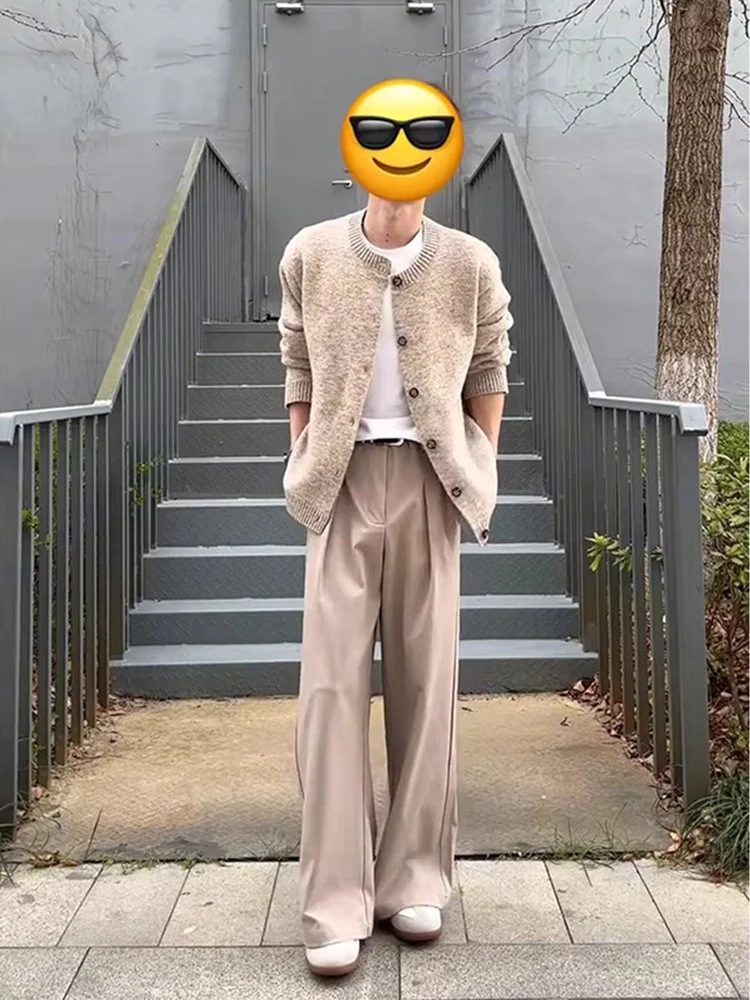 

Мужской вязаный кардиган цвета хаки, весенняя верхняя одежда в стиле Lazy Style, прямой крой CleanFit от Zhang Ling He He Su Ye