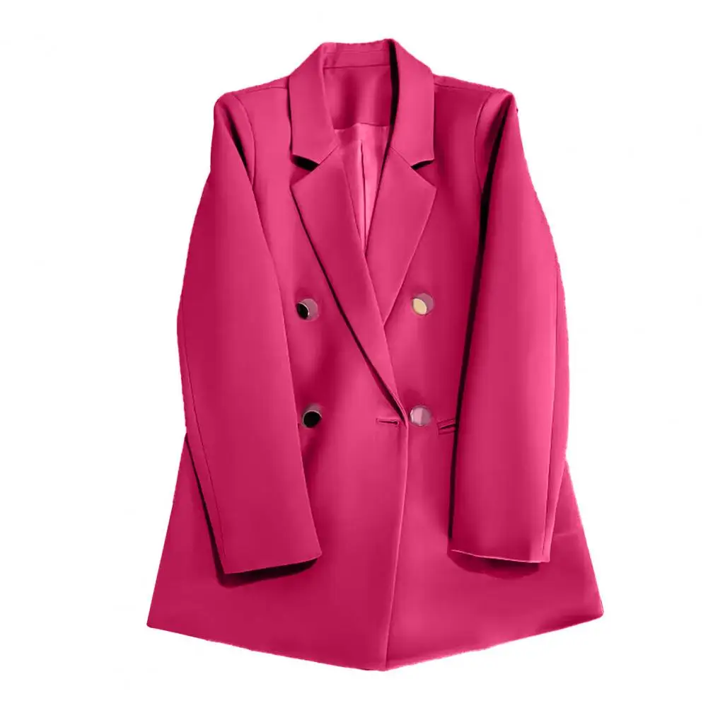 Women Suit Jacket Business Outerwear Women’s Business Suit Jacket Mid-length Lapel Coat with Double Placket Long Sleeve Solid