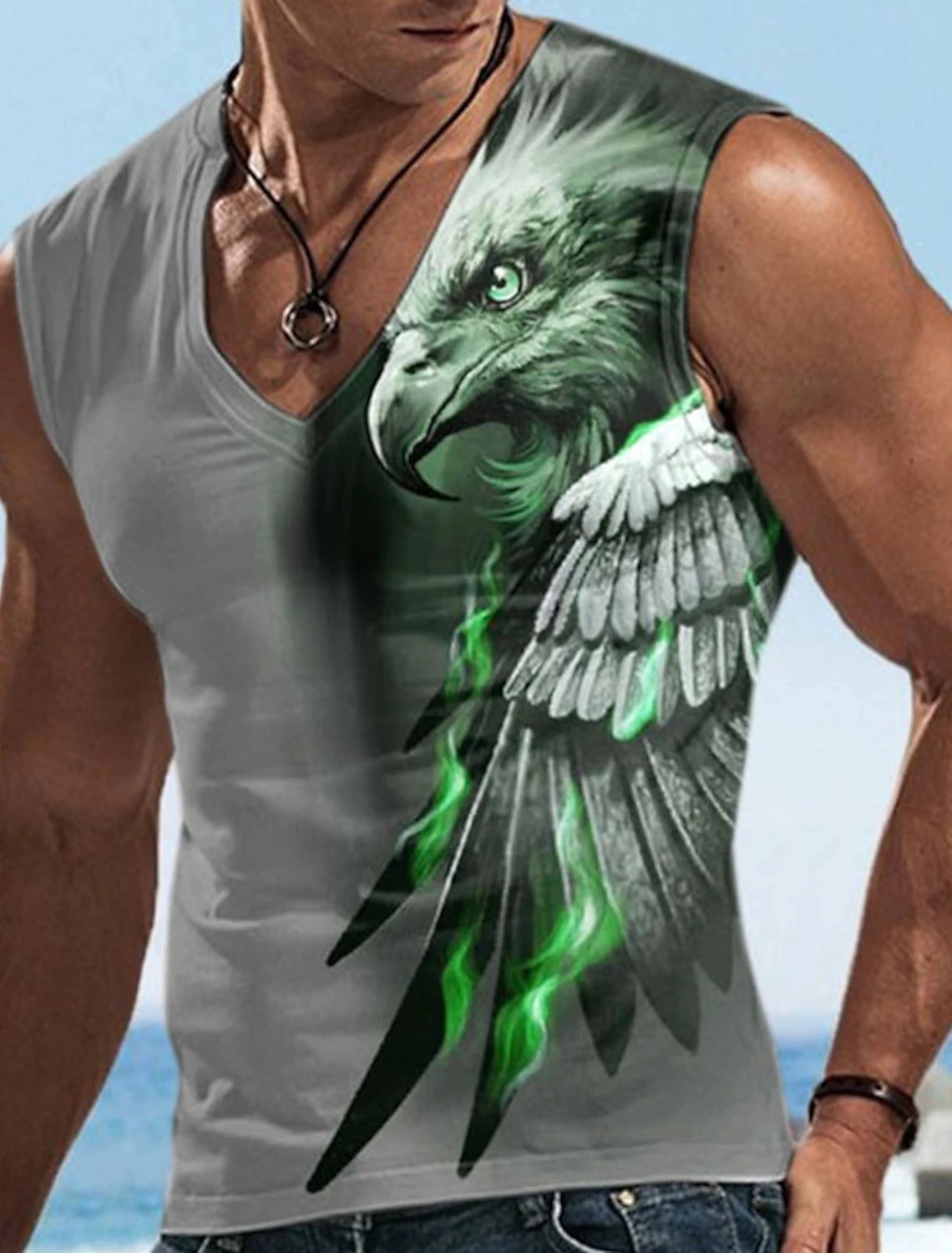 New Men\'s Tank Top Sleeveless Patterned Printed Animal Eagle V-Neck Design 3D Printed Sports Running Sleeveless Cool Retro Top