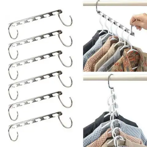 1/3pcs 37cm Multifunctional Space Saving Metal Hangers with Magic Hook 6 Hole Clothing Wardrobe Organize Hanger Holder