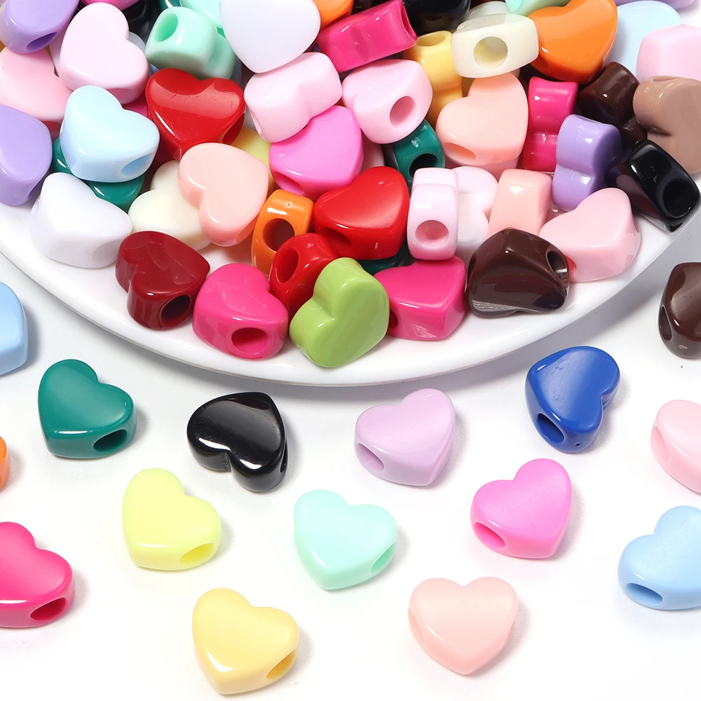 50 Stück/Set, gemischte Farben, Acryl-Herzperlen mit großem Loch, lose Abstandsperlen für DIY-Schlüsselanhänger, Handyketten, Schmuckherstellungszubehör – Detail 4