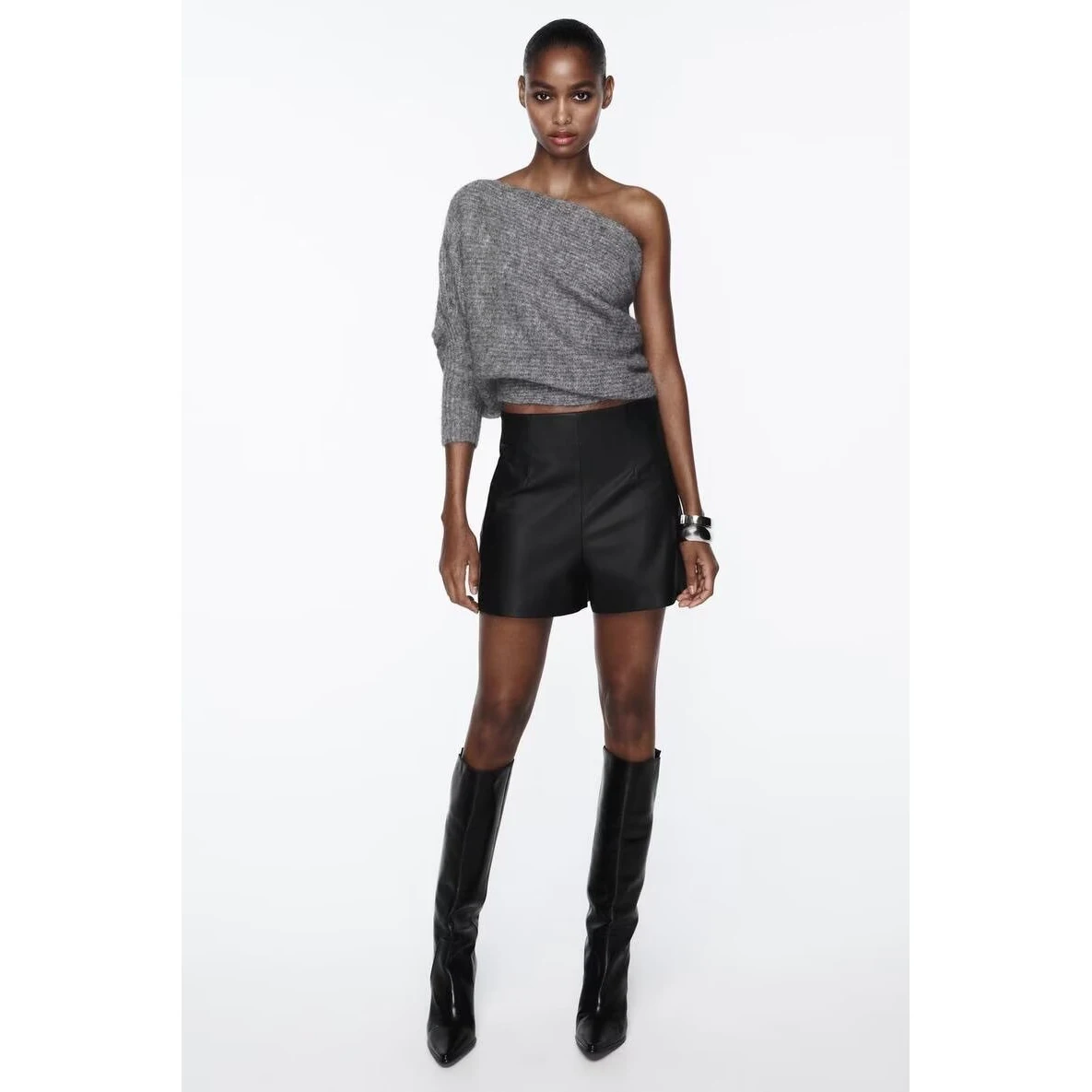 High Waist Fashionable Personality Matching Faux Leather Short Pants Straight Leg Polyester Fiber Ladies Autumn Season