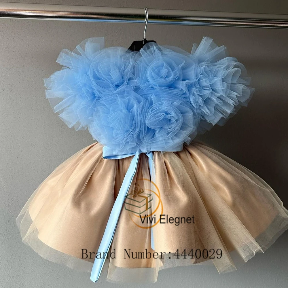 Luxus echtes Bild Blumen mädchen Kleider für Mädchen Sommer Champagner Satin Hochzeits feier Kleid mit weichen Tüll Kommunion