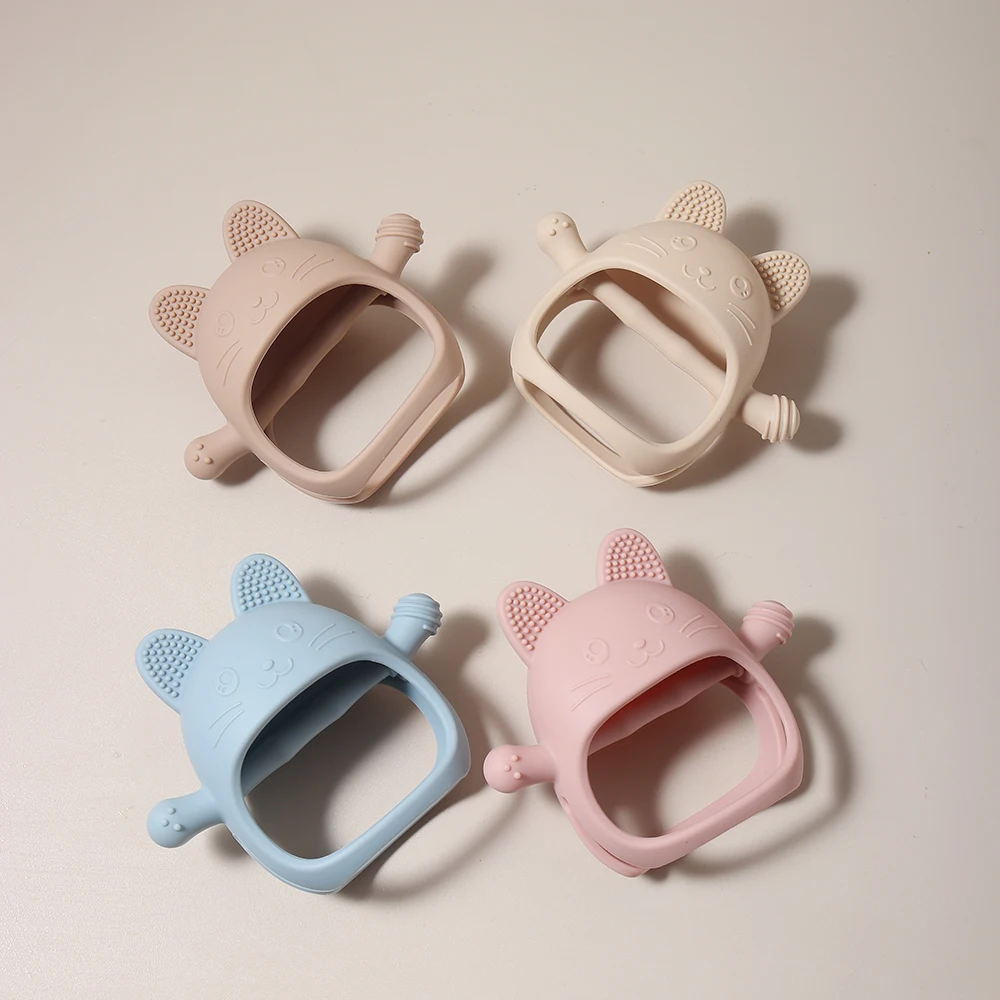 Luvas de dentição para bebês – Brinquedo de mastigar luva de silicone de qualidade alimentar, protetor de mão anti-sucção, design de coelho fofo