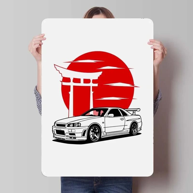 Nissan GTR R34 Car Tinplate Sign Poster Wall Decor Living Room Decor Aesthetics Metal Sign for Garage Wall Art Decoration Retro