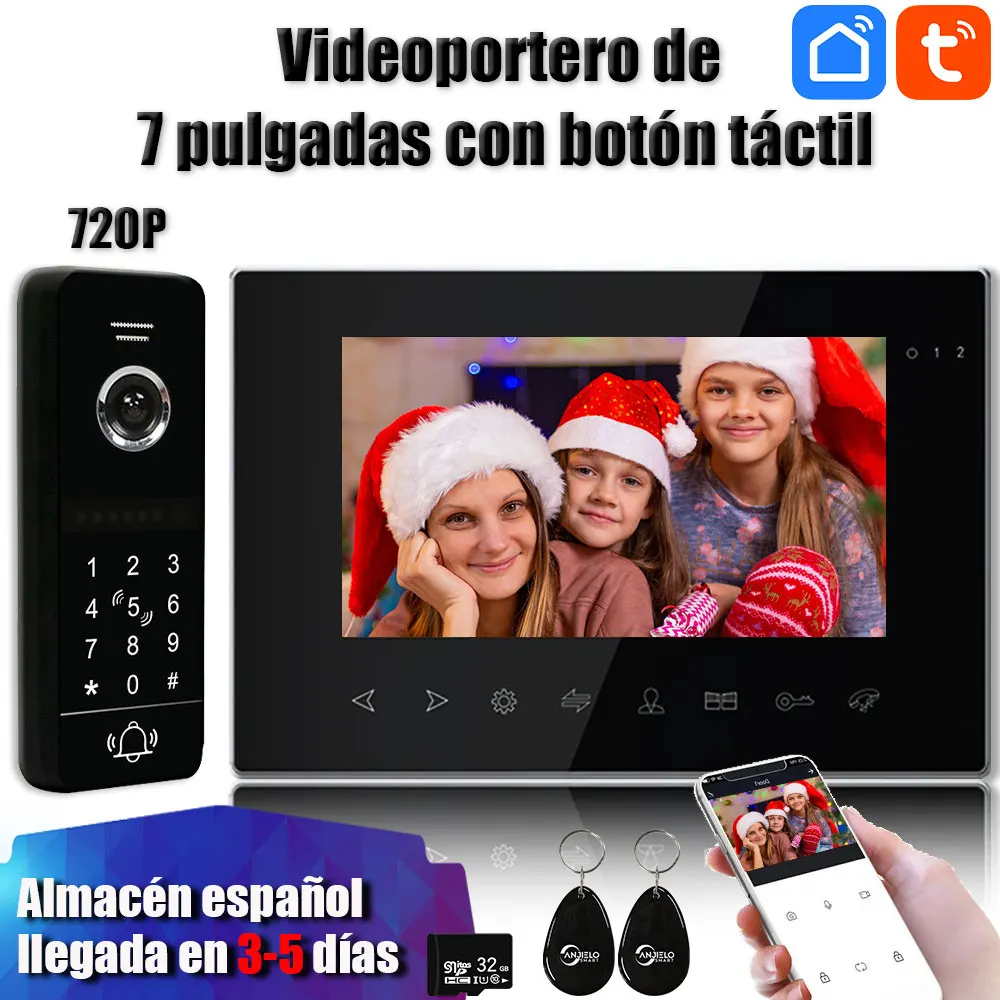 Tuya Smart 7-inch Wifi Touch Button Video Intercom System for Home Interphone Video Doorbell Security