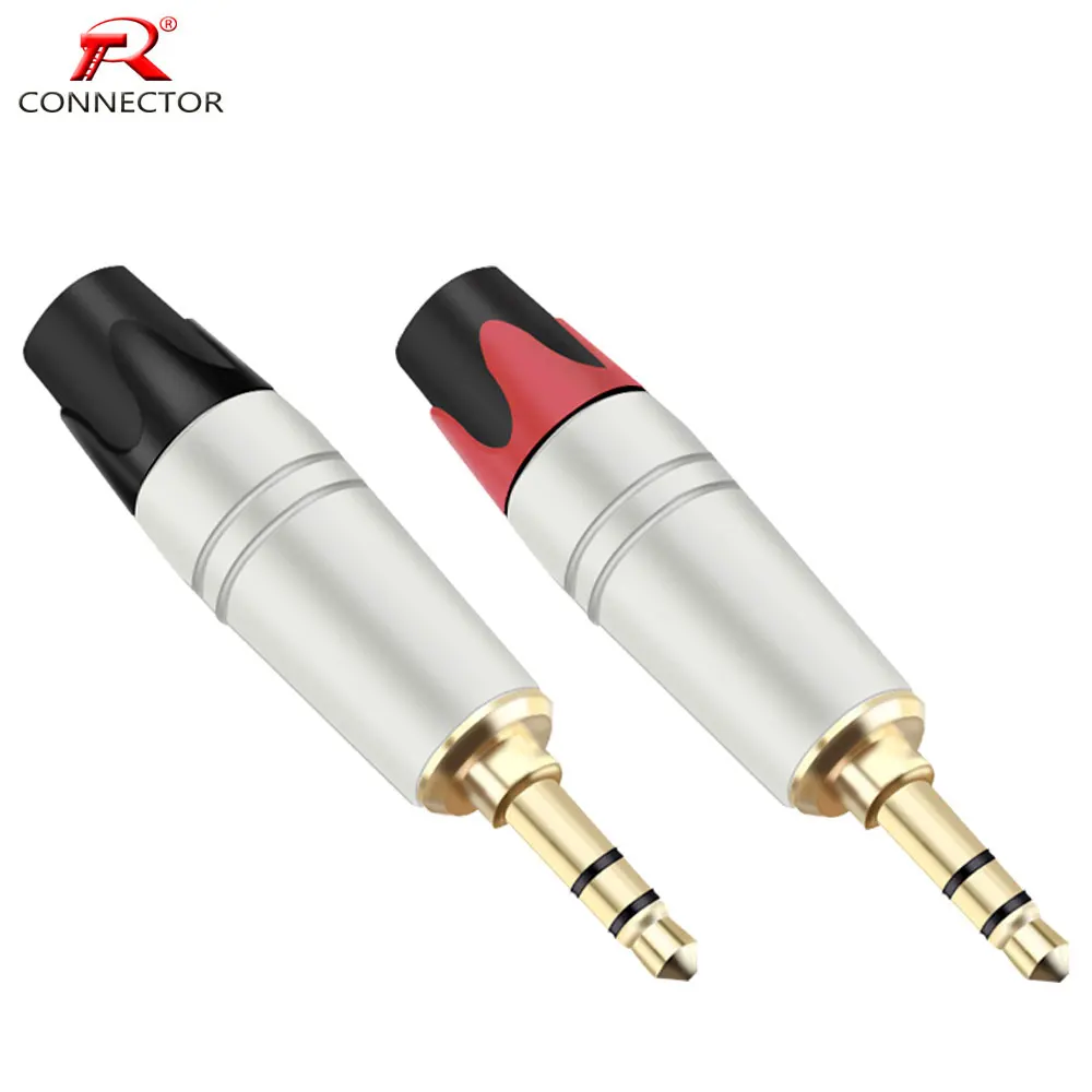 8pcs/4pairs 3.5mm jack connector 3poles gold plated jack 3.5mm audio connector max. 6mm wires red + black color