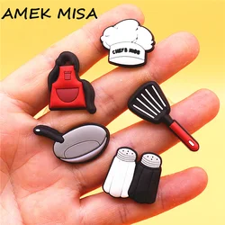 Original 1pcs Chef Style PVC Shoe Charms Accessories Decorations Cook Hat Apron Wok Spatula Designer Buckle Friends Gifts